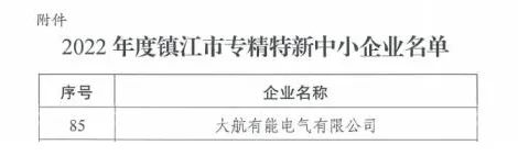 大航有能榮獲2022年度鎮江市專(zhuān)精特新“小巨人”稱(chēng)號！